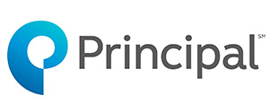 The image shows a logo with the text Principal and Principal below it, accompanied by a stylized graphic that resembles an abstract blue circle with a white outline.